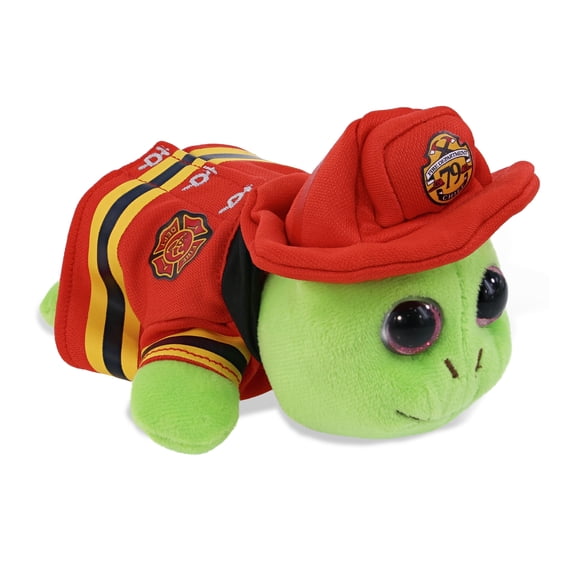 DolliBu Turtle Firefighter Stuffed Animal - Pink Shell Sea Turtle Fireman Toy with Red Fireman Costume Outfit and Fireman Hat, Cute Ocean Life Animal Fire Fighter Doll Plush Toy for Kids - 6 Inch