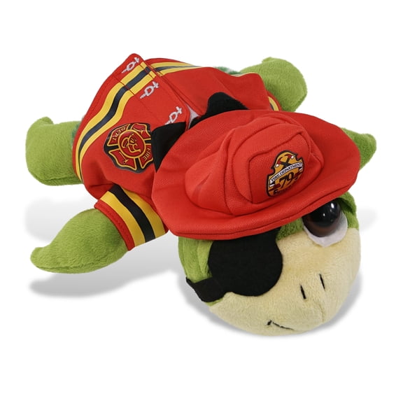 DolliBu Turtle Firefighter Stuffed Animal - Super Soft Green Pirate Turtle Fireman Toy with Red Fireman Costume Outfit and Fireman Hat, Cute Stuffed Fire Fighter Doll Plush Toy for Kids - 10.5 Inch