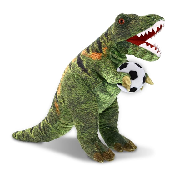 DolliBu Tyrannosaurus Rex Dinosaur Stuffed Animal with Soccer Ball Plush - Huggable Dinosaur Playtime Plush Toy, Cute Wild Life Gift, Stuffed Doll Animal Toy for Kids, Adults - 16 Inches