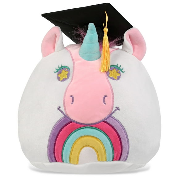 DolliBu Unicorn Graduation Plush Toy - Snug-Mooshies Unicorn Graduation Stuffed Animal Dress Up with Graduation Cap with Tassel - Reward Celebration Grad Gift - 10 Inch