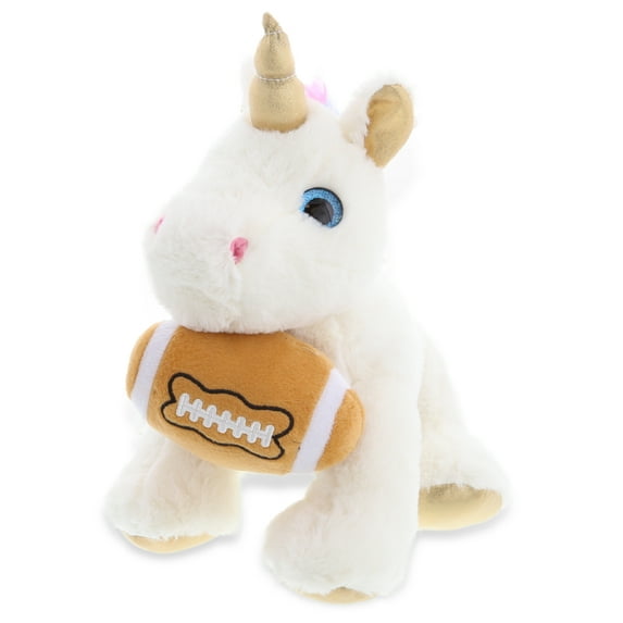 DolliBu White and Gold Unicorn Stuffed Animal with Football Plush - Soft Plush Huggable Unicorn, Playtime Plush Toy, Cute Fantasy Plush Gift, Football Plush Animal Toy for Kids, Adults - 11.5 Inch