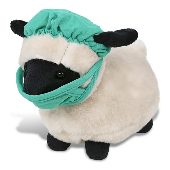 DolliBu Valais Blacknose Sheep Doctor Plush Toy - Super Soft Sheep Doctor Stuffed Animal Dress Up with Scrub Cap and Face Mask Outfit - Fluffy Doctor Toy Plush Gift - 8.5 Inch