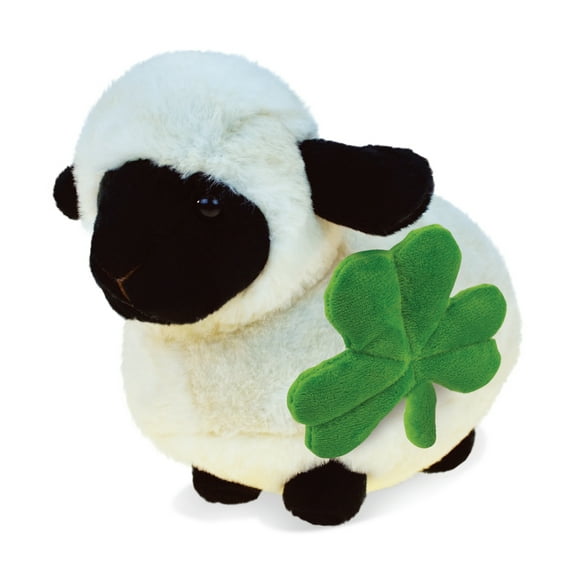 DolliBu Valais Blacknose Sheep Stuffed Animal with Green Plush Shamrock, Cute Green Shamrock Plush, Fun St Patricks Day Stuffed Animal Sheep, Good Luck St Patricks Day Toys for Kids, Baby - 8.5 Inches
