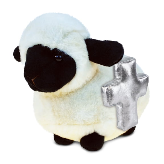 DolliBu Valais Blacknose Sheep Stuffed Animal with Silver Cross Plush  Religious Baby Baptism Gifts for Boys and Girls, Dedication Christening Gifts Plush Prayer Healing Stuffed Animal  6 Inches