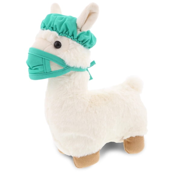 DolliBu White Llama Doctor Plush Toy - Super Soft Llama Doctor Stuffed Animal Dress Up with Cute Scrub Uniform & Cap Outfit - 11" Inches