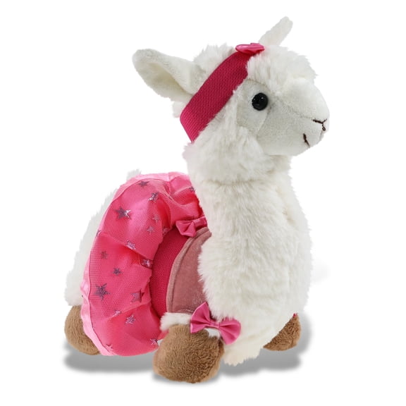 DolliBu White Llama Stuffed Animal with Ballerina Dress Up Set - Cute Llama Plush Toy in Ballet Costume with Tutu Skirt, Headband, and Shirt for Kids and Adults - 11 Inches
