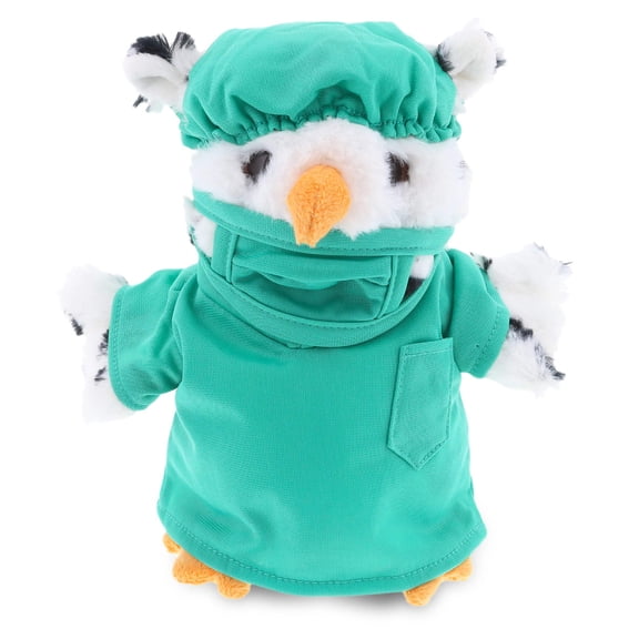 DolliBu White Owl Doctor Plush Toy - Super Soft White Owl Doctor Stuffed Animal Dress Up with Cute Scrub Uniform & Cap Outfit - 8.5" Inches