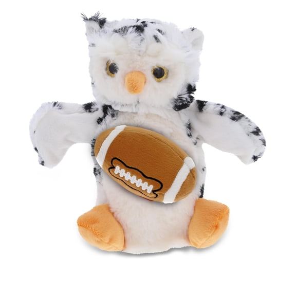 DolliBu White Owl Hand Puppet Stuffed Animal with Football Plush Soft Huggable Owl, Adorable Playtime Plush Toy, Cute Wildlife Gift Doll Animal Toy for Kids and Adults 9.5 Inches