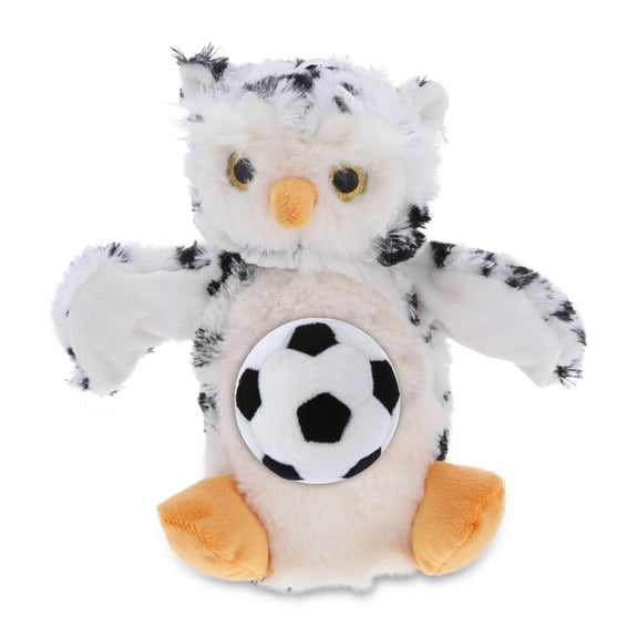 DolliBu White Owl Hand Puppet Stuffed Animal with Soccer Ball Plush - Soft and Huggable Owl Playtime Plush Toy, Cute Wild Life Gift, Super Soft Stuffed Doll Animal Toy for Kids, Adults - 9.5 Inches