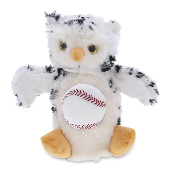 DolliBu White Owl Stuffed Animal with Baseball Plush Hand Puppet - Soft and Huggable Owl Bird Gift, Cute Animal Puppet with Plush Baseball Toy for Kids, Adults 9.5 Inches