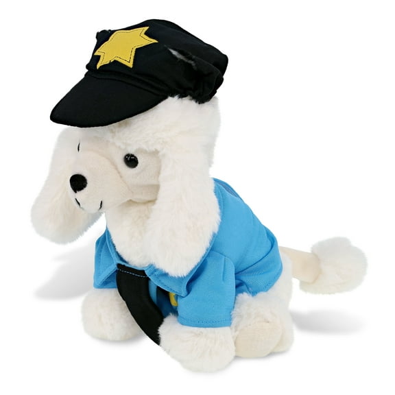 DolliBu White Poodle Dog Police Officer Super Soft Plush Toy - Soft White Poodle Dog Cop Stuffed Animal Dress Up with Cute Cop Uniform and Cap Outfit - Police Plush Gift- 8.5 Inches