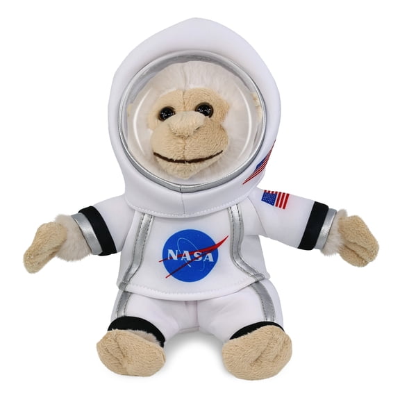 DolliBu White Squirrel Monkey Astronaut Plush Toy - Super Soft Wild Life Astronaut Stuffed Animal with Space Helmet and NASA Astronaut Suit, Spaceman Doll Decor for Girls and Boys - 12.5 Inch