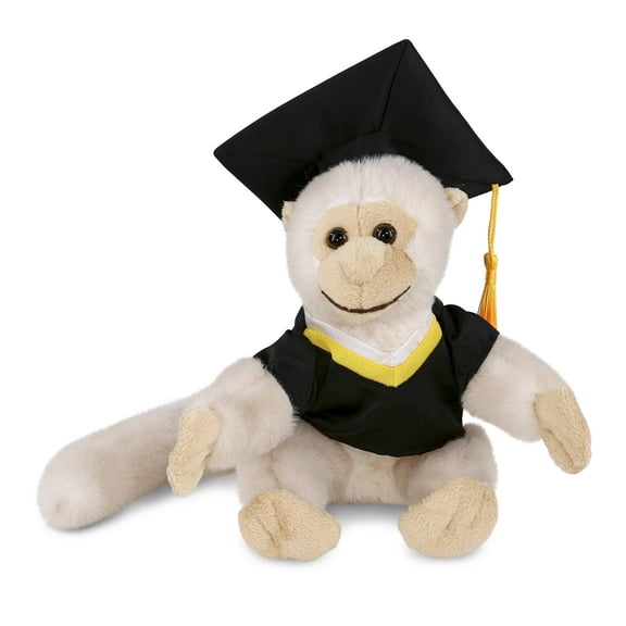 DolliBu White Squirrel Monkey Graduation Plush Toy - Soft Huggable Graduation Stuffed Animal Dress Up Gown and Cap with Tassel - Cute Congratulatory Graduation Gift - 6.5 Inches