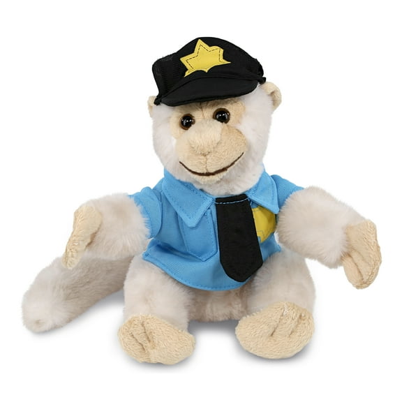 DolliBu White Squirrel Monkey Police Officer Plush Toy - Soft White Squirrel Monkey Cop Stuffed Animal Dress Up with Cute Cop Uniform and Cap Outfit - 12.5 Inches