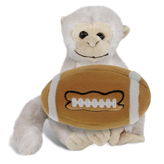 DolliBu White Squirrel Monkey Stuffed Animal with Football Plush Soft Huggable Monkey, Adorable Playtime Plush Toy, Cute Wild Life Gift Plush Doll Animal Toy for Kids and Adults 12.5 Inches