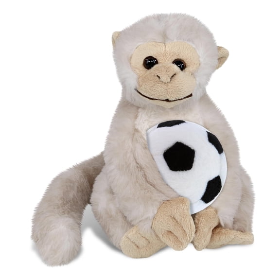 DolliBu White Squirrel Monkey Stuffed Animal with Soccer Ball Plush - Huggable Monkey, Adorable Playtime Plush Toy, Wild Life Gift, Super Soft Plush Doll Animal Toy for Kids and Adults - 12.5 Inches