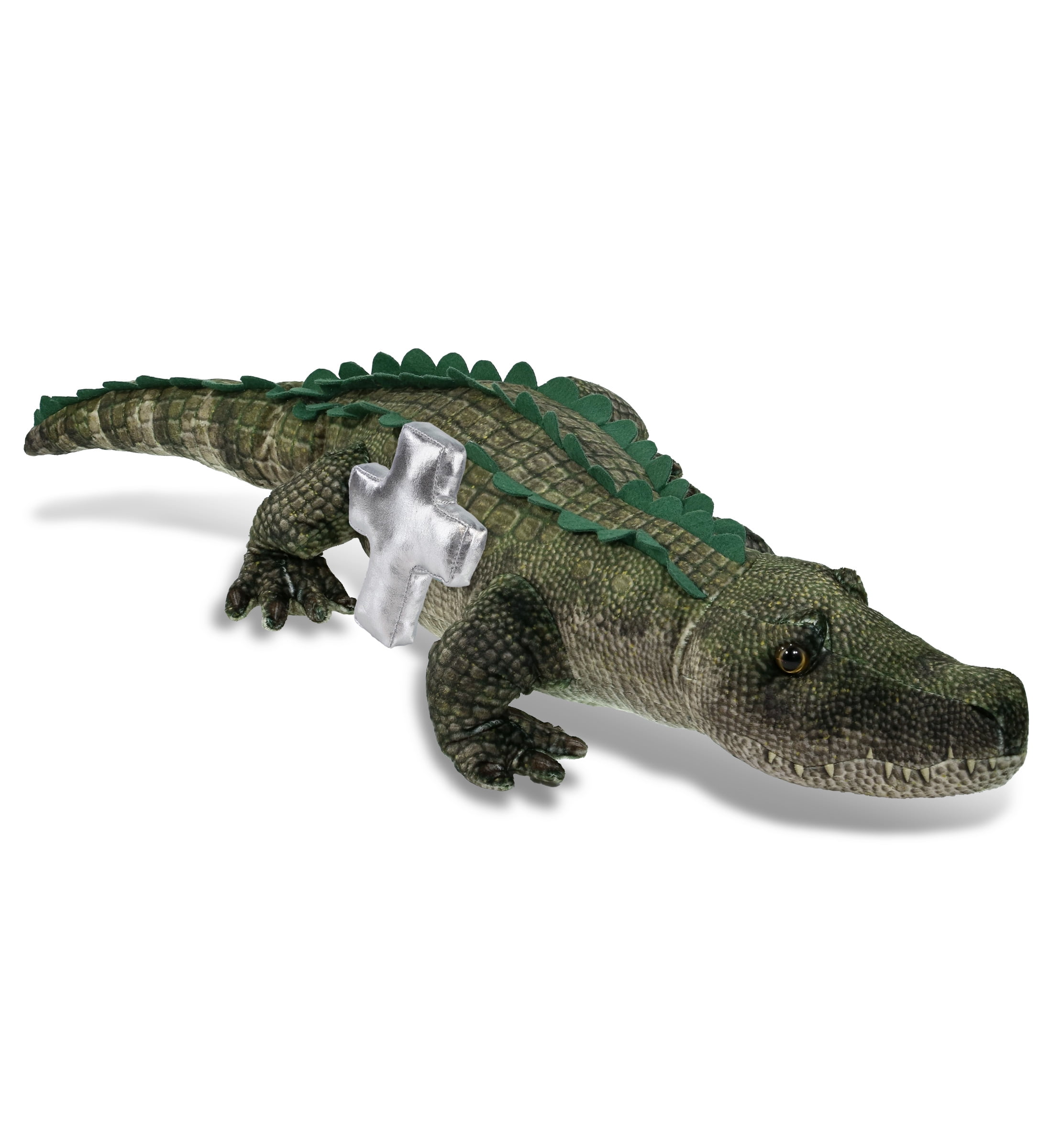 DolliBu Wild Collection Alligator Stuffed Animal with Silver Cross Plush - Religious Baptism Gifts for Boys and Girls, Dedication Christening Gifts Plush Prayer Toy Healing Stuffed Animal - 28 Inches