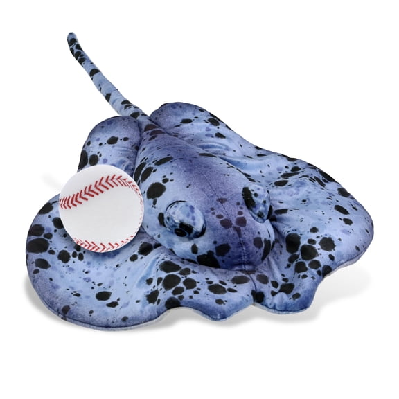DolliBu Wild Collection Blue Ray Stuffed Animal with Baseball Plush - Soft and Huggable Ray Gift, Cute Ocean Animal with Plush Baseball Toy for Kids - 20 Inches