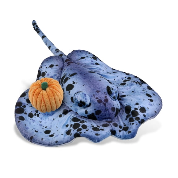 DolliBu Wild Collection Blue Ray Stuffed Animal with Pumpkin Decor - Pumpkin Plush Animal for Fall, Halloween and Thanksgiving, Pumpkin Toy for Baby, Kids, Adults - 20 Inches