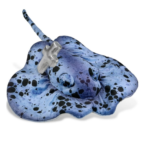 DolliBu Wild Collection Blue Ray Stuffed Animal with Silver Cross Plush Religious Baptism Gifts for Boys and Girls, Dedication Christening Gifts Plush Prayer Toy Healing Stuffed Animal 20 Inches