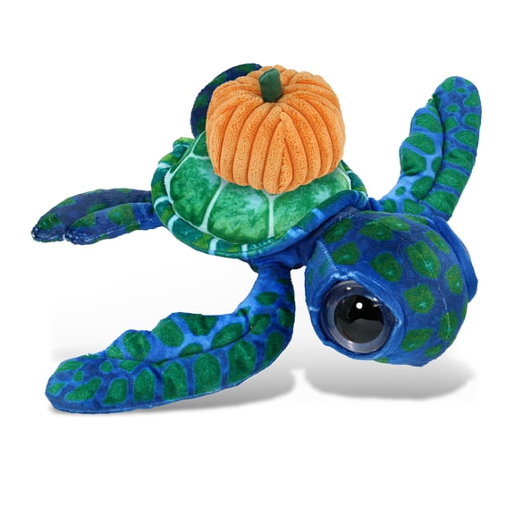 DolliBu Wild Collection Blue Sea Turtle Stuffed Animal with Pumpkin - Pumpkin Plush Animal for Fall, Halloween and Thanksgiving, Pumpkin Toy for Baby, Kids, Adults - 10 Inches