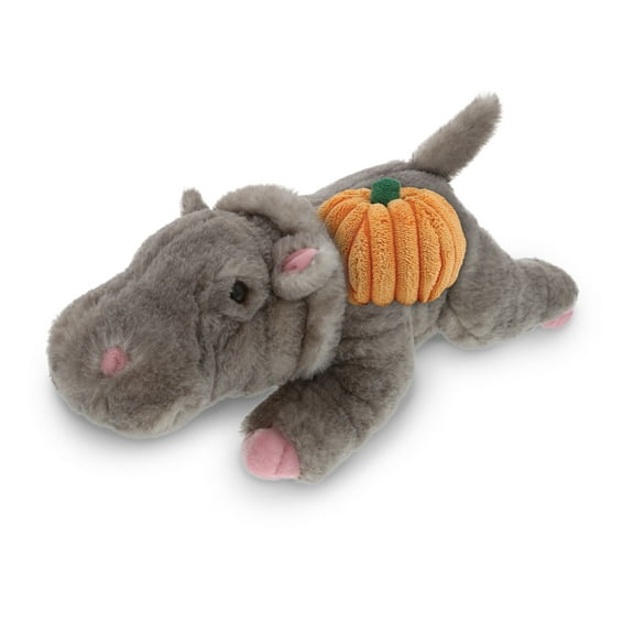 DolliBu Wild Collection Hippo Stuffed Animal with Pumpkin Decor - Pumpkin Plush Animal for Fall, Halloween and Thanksgiving, Pumpkin Toy for Baby, Kids, Adults - 11 inches