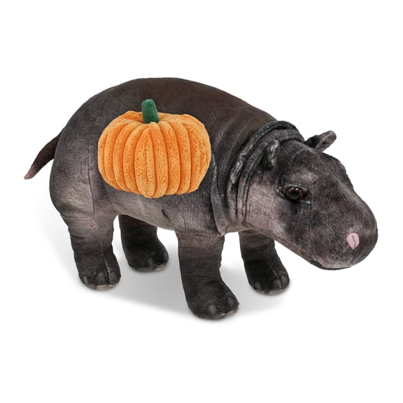 DolliBu Wild Collection Hippo Stuffed Animal with Pumpkin Plush Decor - Hippopotamus Plush Animal for Fall, Halloween and Thanksgiving, Pumpkin Toy for Baby, Kids, Adults - 13 Inches
