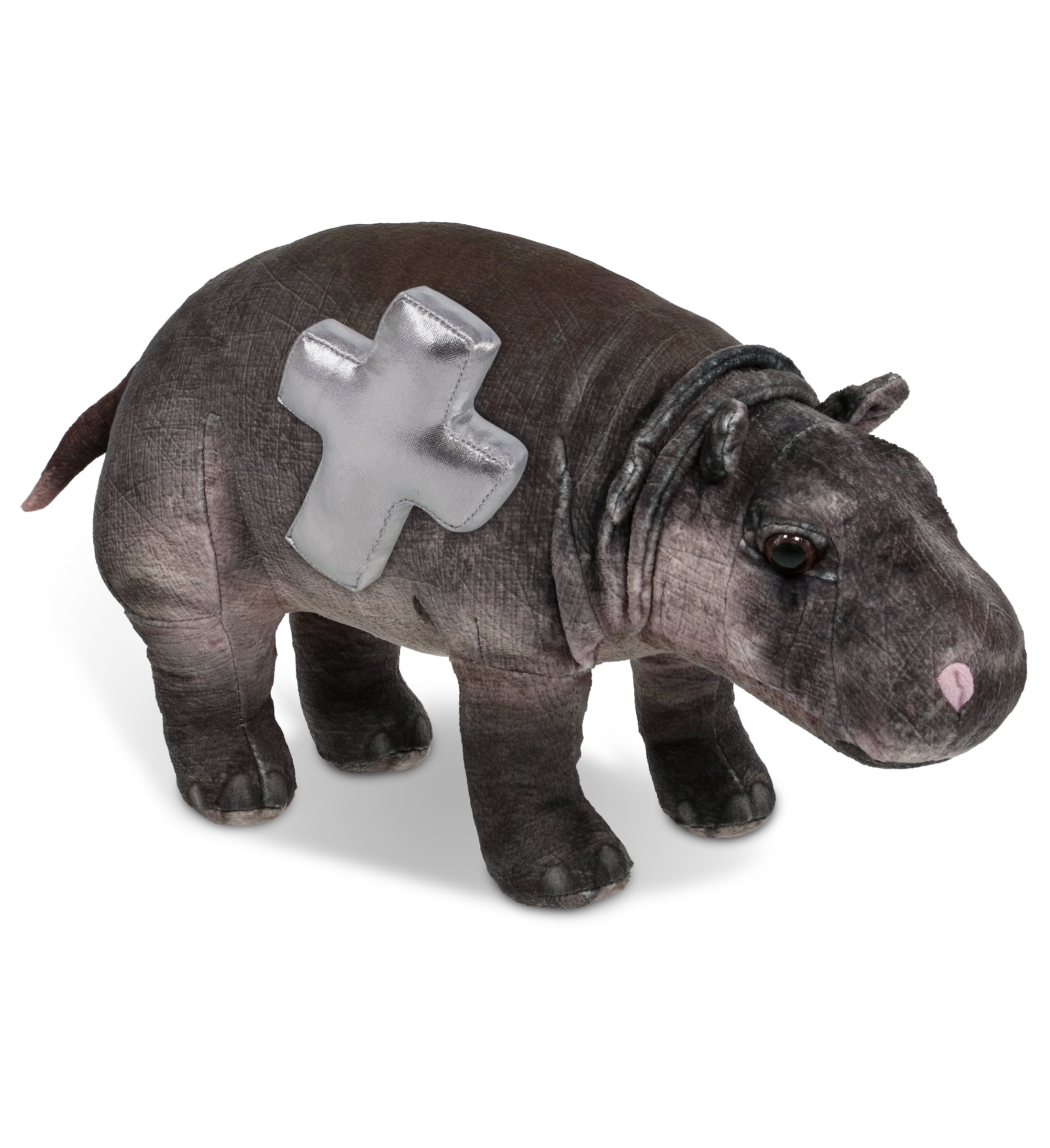 DolliBu Wild Collection Hippo Stuffed Animal with Silver Cross Plush - Baptism Gifts for Boys and Girls, Dedication Christening Gifts Plush Prayer Toy Healing Stuffed Animal - 13 Inches