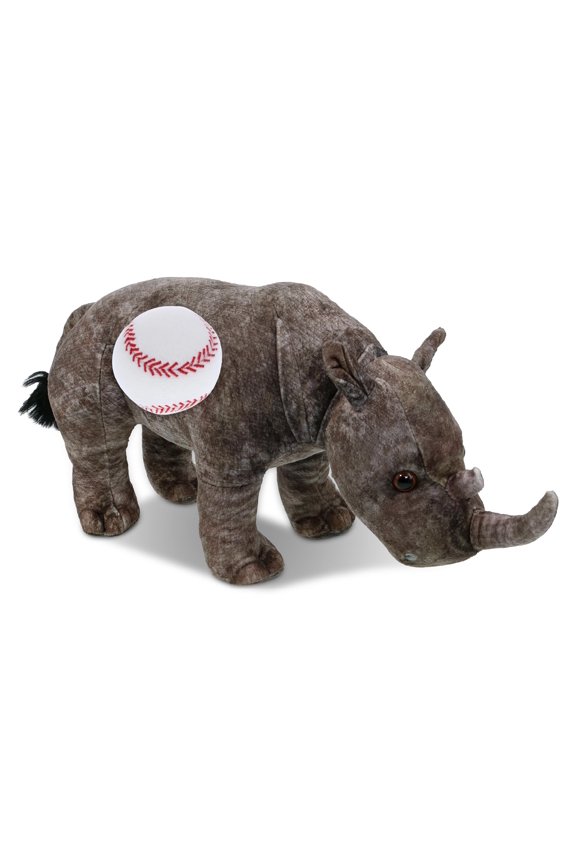 Wild Collection Rhino Stuffed Animal with Baseball Plush - Soft and Huggable Rhinoceros Gift, Cute Wild Animal with Plush Baseball Toy for Kids - 15 Inches