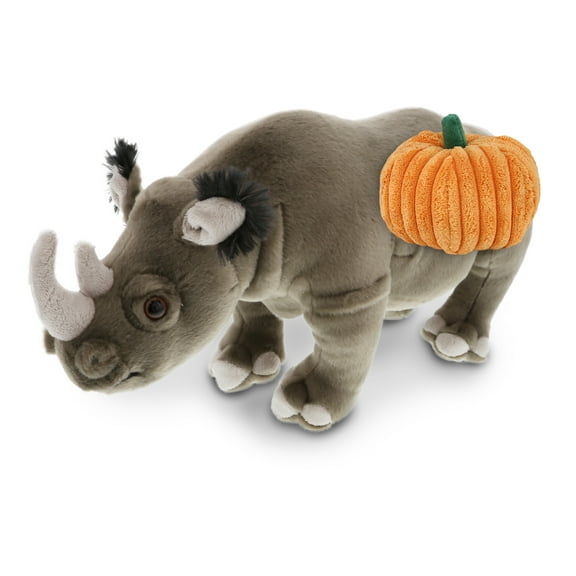 DolliBu Wild Collection Rhino Stuffed Animal with Pumpkin Plush Decor - Rhino Pumpkin Plush Wildlife Animal for Fall, Halloween and Thanksgiving, Pumpkin Plush Toy for Baby, Kids, Adults - 16 Inch