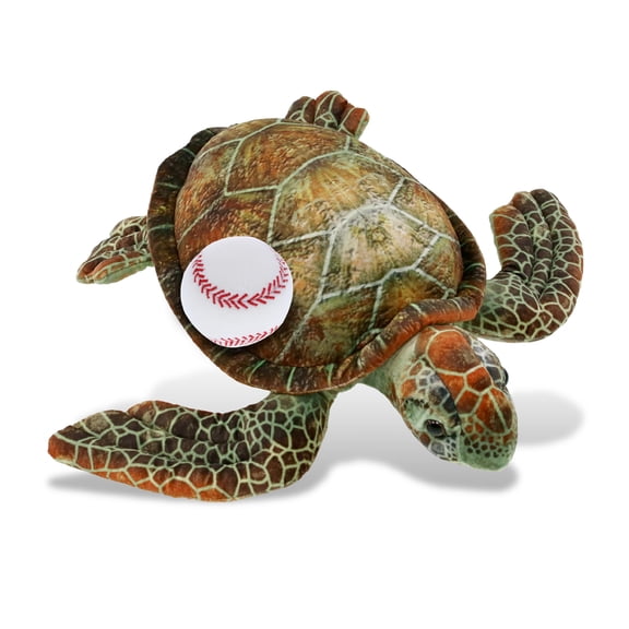DolliBu Wild Collection Sea Turtle Stuffed Animal with Baseball Plush - Soft and Huggable Sea Turtle Gift, Cute Ocean Animal with Plush Baseball Toy for Kids - 15 Inches