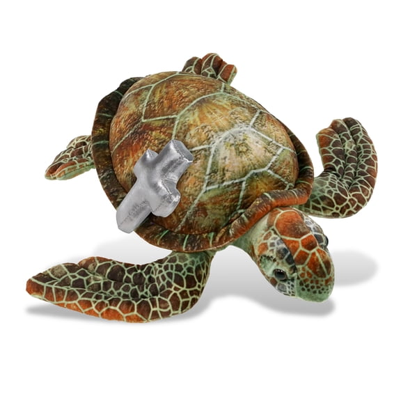 DolliBu Wild Collection Sea Turtle Stuffed Animal with Silver Cross Plush - Baptism Gifts for Boys and Girls, Dedication Christening Gifts Plush Prayer Toy Healing Stuffed Animal - 14 Inches