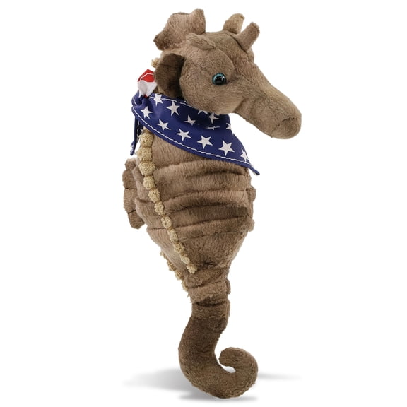 DolliBu Wild Collection Seahorse Plush with USA Flag Bandana - Super Soft United States of America Seahorse Patriotic Stuffed Animal - 12 Inches