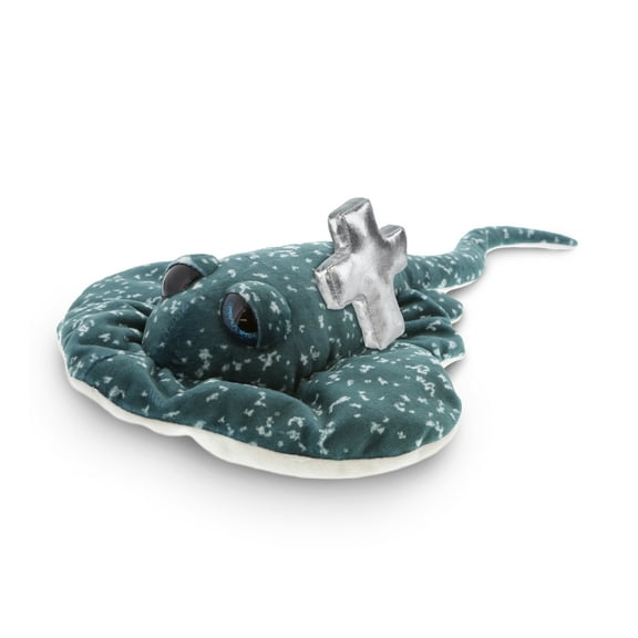DolliBu Wild Collection Spotted Grey Ray Stuffed Animal with Silver Cross Plush - Baby Baptism Gifts for Boys and Girls, Dedication Christening Gifts Plush Prayer Toy Healing Teddy Bear - 15 Inches