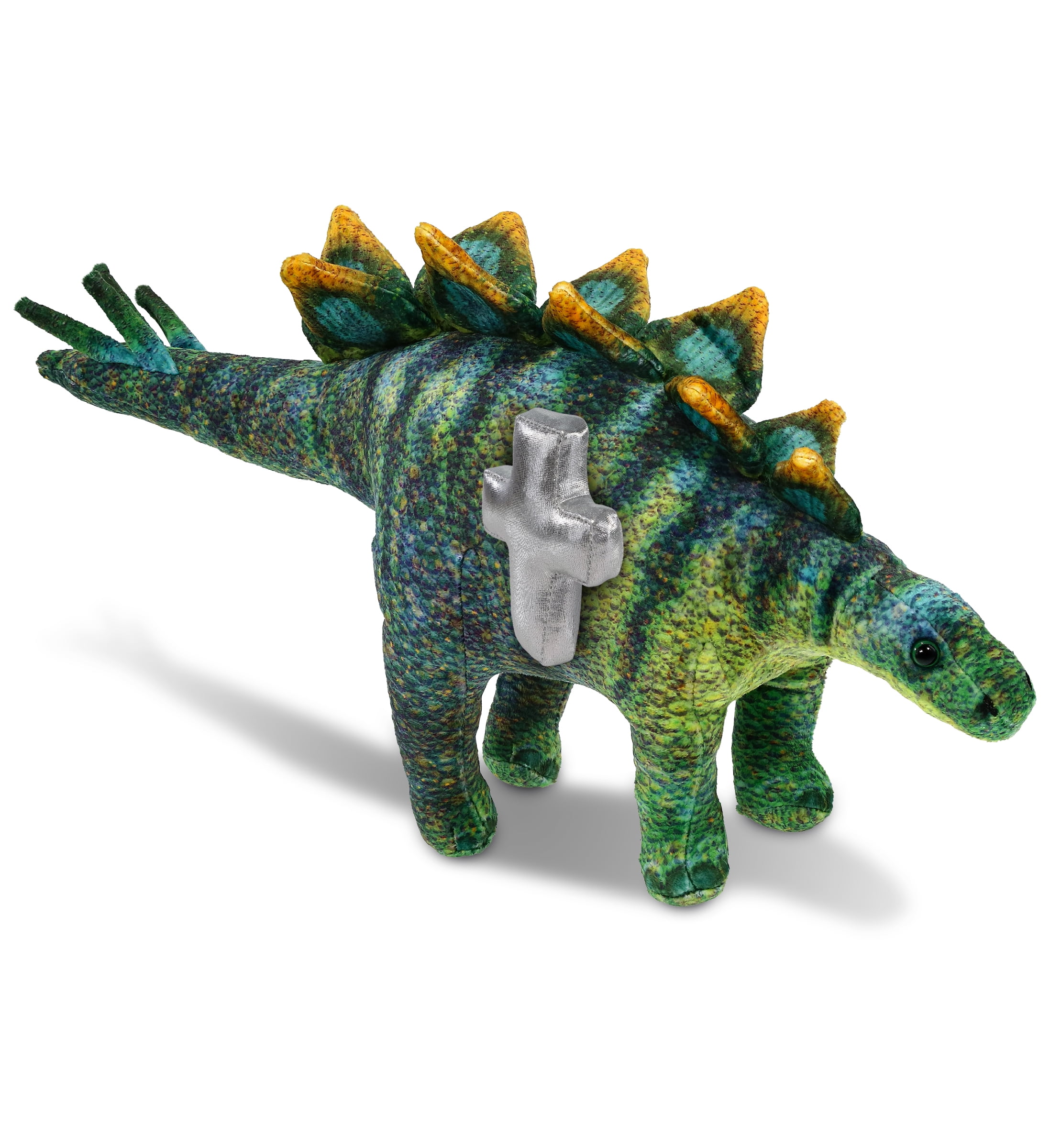 DolliBu Wild Collection Stegosaurus Dinosaur Stuffed Animal with Silver Cross Plush - Baptism Gifts for Boys and Girls, Dedication Christening Gifts Plush Prayer Toy Healing Stuffed Animal - 18.5 Inch