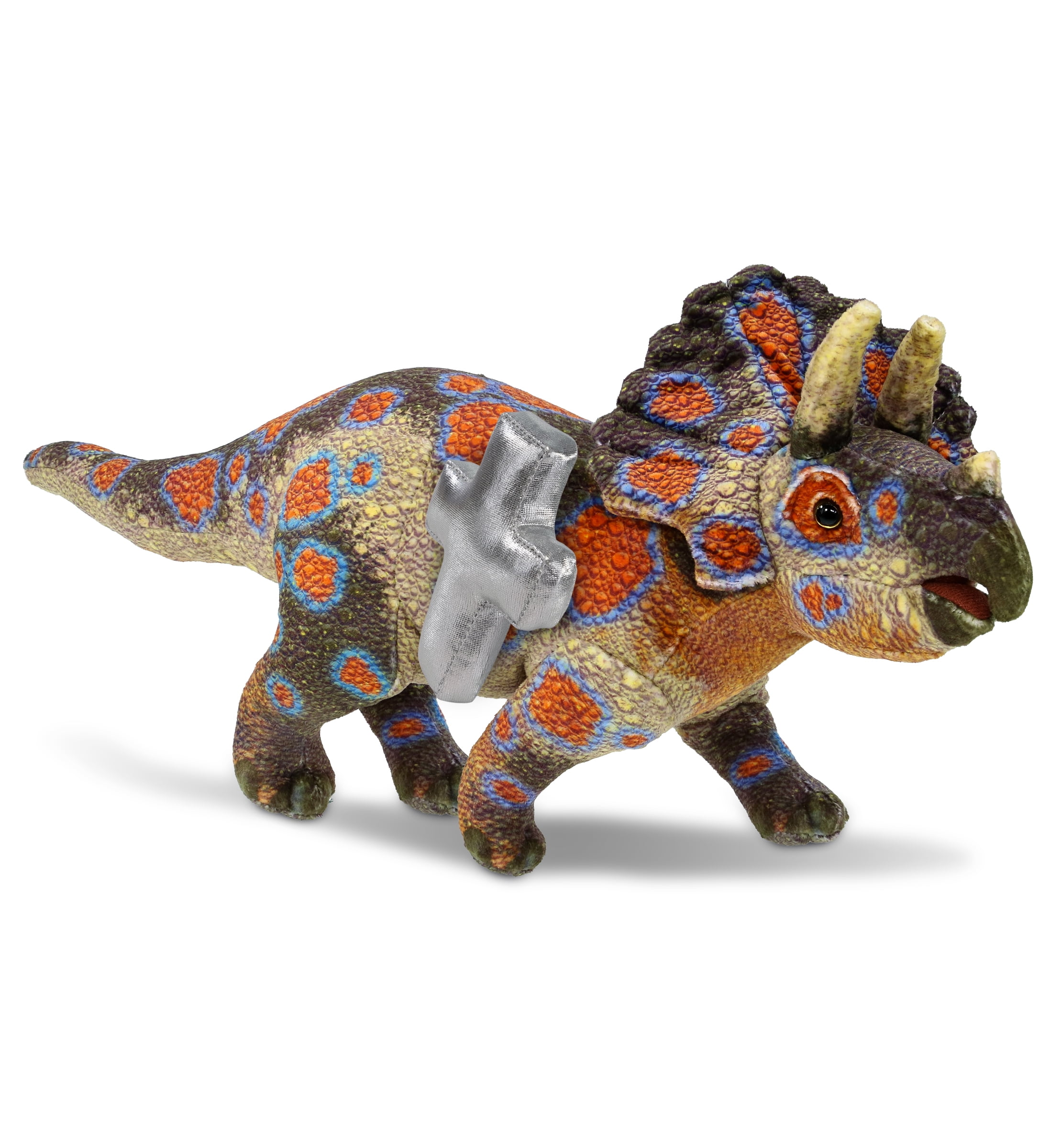 DolliBu Wild Collection Triceratops Dinosaur Stuffed Animal with Silver Cross Plush - Baptism Gifts for Boys and Girls, Dedication Christening Gifts Plush Prayer Toy Healing Stuffed Animal - 17 Inches