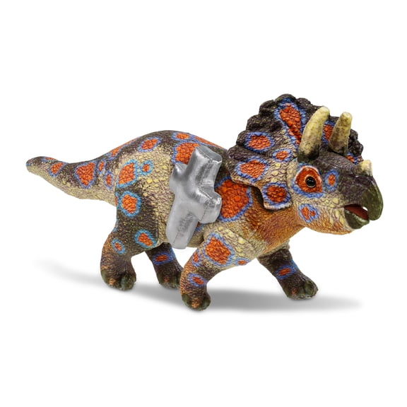 DolliBu Wild Collection Triceratops Dinosaur Stuffed Animal with Silver Cross Plush - Baptism Gifts for Boys and Girls, Dedication Christening Gifts Plush Prayer Toy Healing Stuffed Animal - 17 Inches