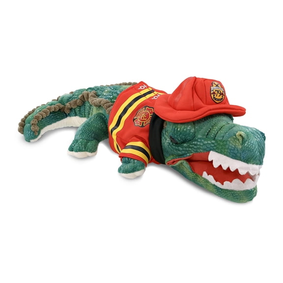 DolliBu Wild Green Alligator Firefighter Stuffed Animal - Super Soft Gator Fireman Toy with Red Fireman Costume Outfit and Fireman Hat, Wild Life Animal Fire Fighter Doll Plush Toy for Kids - 18 Inch
