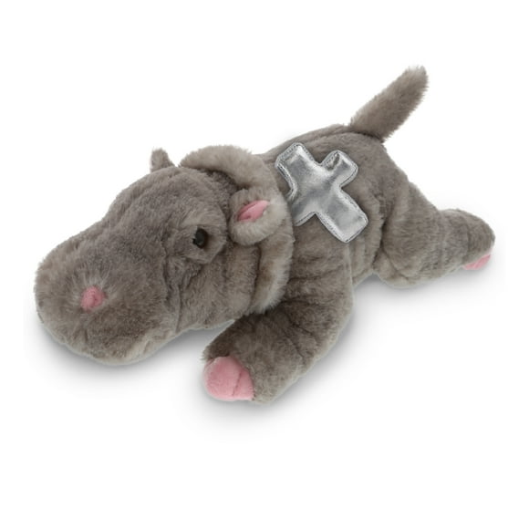 DolliBu Wild Hippo Stuffed Animal with Silver Cross Plush - Religious Baby Baptism Gifts for Boys and Girls, Dedication Christening Gifts Plush Prayer Toy Healing Stuffed Animal - 11 Inches