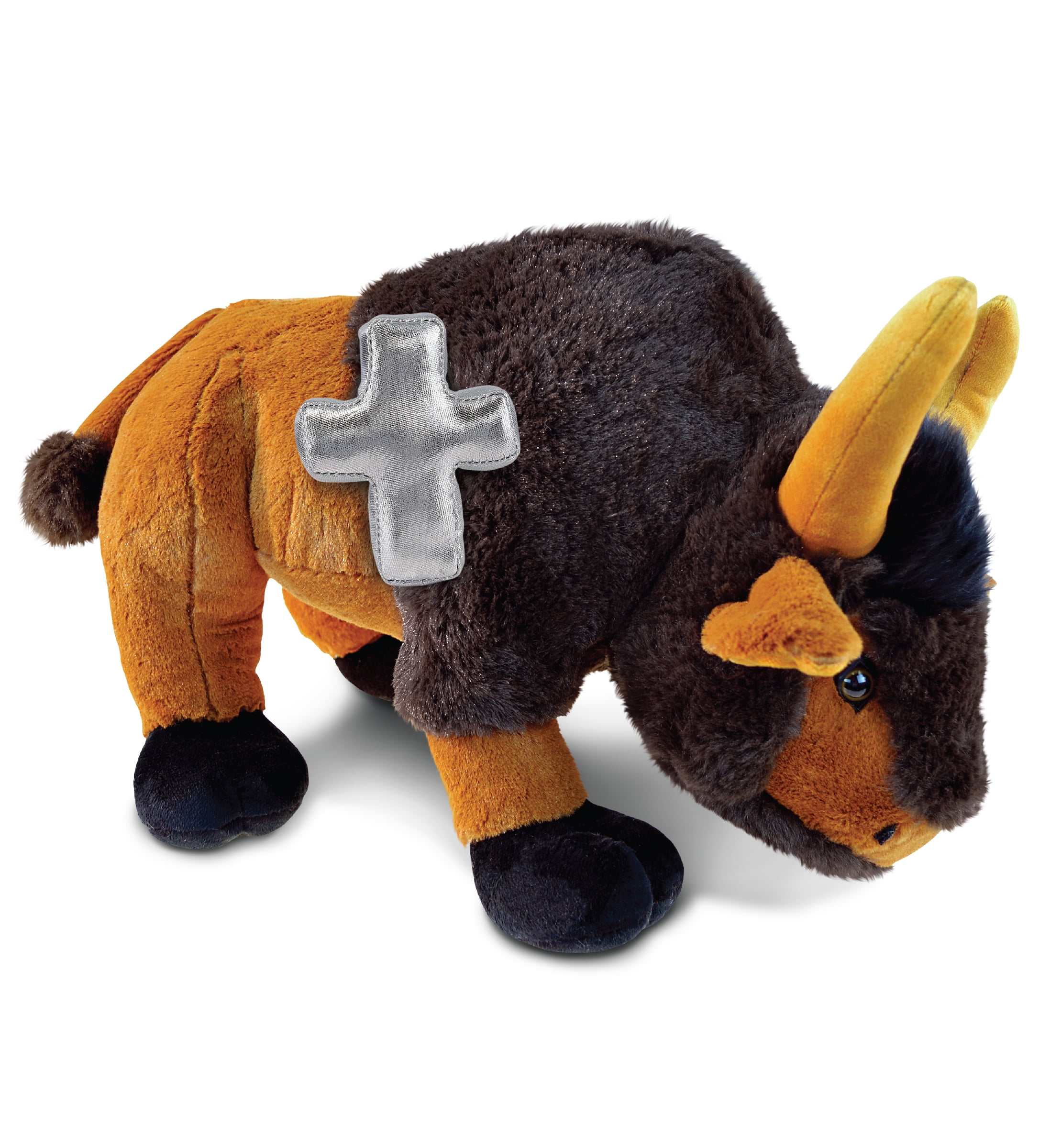 DolliBu Wild Large Buffalo Stuffed Animal with Silver Cross Plush - Religious Baptism Gifts for Boys and Girls, Dedication Christening Gifts Plush Prayer Toy Healing Stuffed Animal - 17 Inches