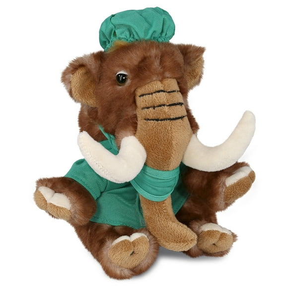 DolliBu Wild Mammoth Doctor Plush Toy - Super Soft Mammoth Doctor Stuffed Animal Dress Up with Cute Scrub Uniform and Cap Outfit - Fluffy Doctor Toy Plush Gift - 10 Inches