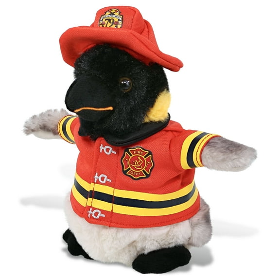 DolliBu Wild Penguin Firefighter Stuffed Animal - Penguin Fireman Toy with Red Fireman Costume Outfit and Fireman Hat, Cute Ocean Life Stuffed Animal Fire Fighter Doll Plush Toy for Kids - 7 Inch