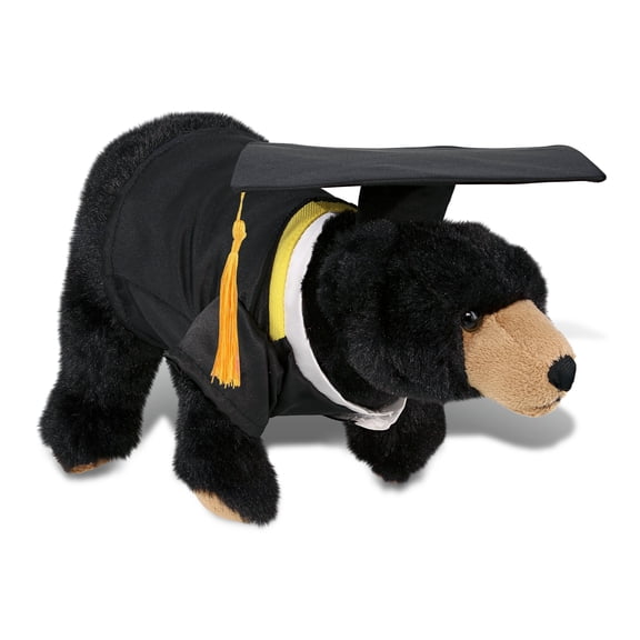 DolliBu Wild Small Black Bear Graduation Plush Toy - Super Soft Graduation Stuffed Animal Dress Up with Gown and Cap with Tassel Outfit - Reward Celebration Grad Gift - 11 Inches