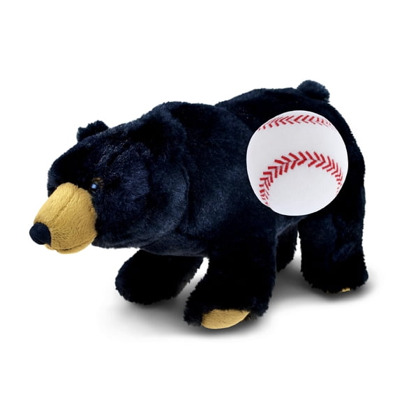 DolliBu Wild Small Black Bear Stuffed Animal with Baseball Plush - Soft and Huggable Black Bear Gift, Cute Wild Animal with Plush Baseball Toy for Kids, Adults - 11 Inches