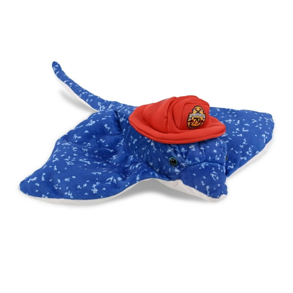 DolliBu Wild Spotted Blue Ray Firefighter Stuffed Animal - Wild Collection Blue Ray Fireman Toy with Red Fireman Hat Outfit, Ocean Life Animal Fire Fighter Doll Plush Toy for Kids and Adults- 17 Inch