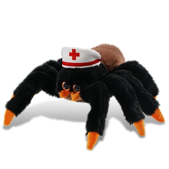 DolliBu Wild Tarantula Spider Plush Stuffed Animal with Nurse Hat - Cute Insect Animal Spider Stuffed Toy with Nurse Hat, Sweet Get Well Plush for Kids and Adults - 7 Inches