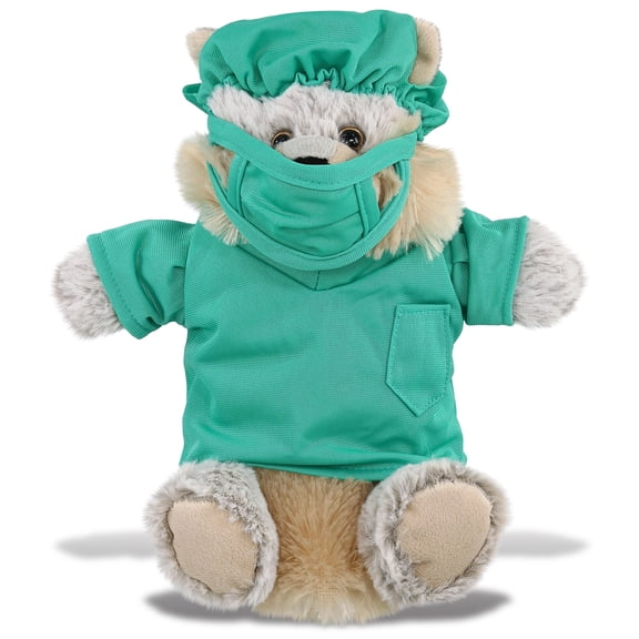 DolliBu Wolf Doctor Plush Hand Puppet Toy - Super Soft Wolf Doctor Stuffed Animal Dress Up with Cute Scrub Uniform and Cap Outfit - Fluffy Doctor Toy Plush Gift - 9.5 Inches