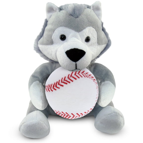 DolliBu Wolf Stuffed Animal with Baseball Plush - Soft Huggable Wolf, Adorable Playtime Plush Toy, Cute Wildlife Gift, Super Soft Plush Doll Animal Toy for Kids and Adults - 6 Inch