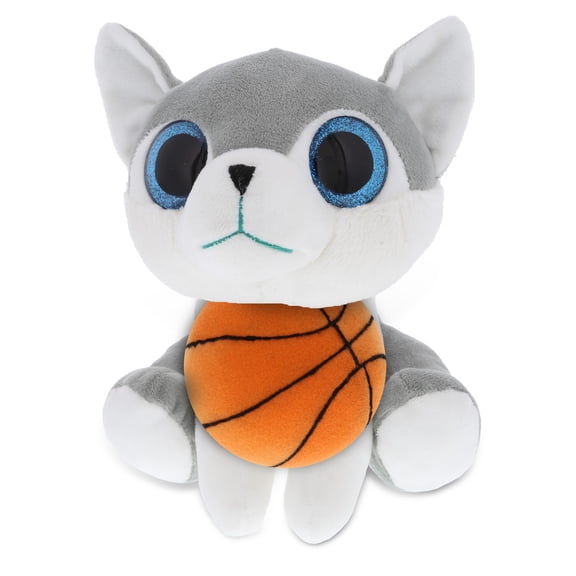 DolliBu Wolf Stuffed Animal with Basketball Plush - Soft Huggable Wolf, Adorable Playtime Plush Toy, Cute Wildlife Gift, Plush Doll Animal Toy for Kids and Adults - 8 Inches