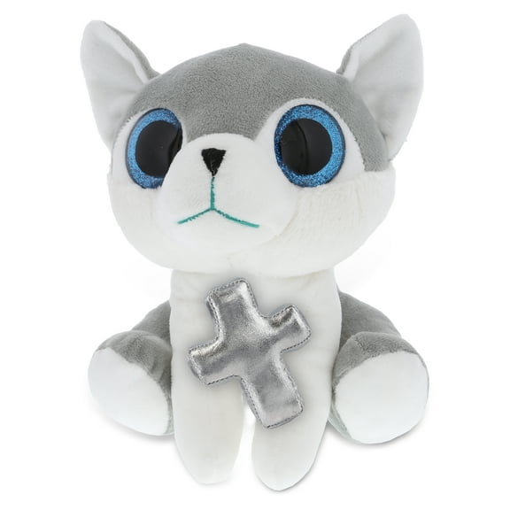 DolliBu Wolf Stuffed Animal with Silver Cross Plush - Religious Baby Baptism Gifts for Boys and Girls, Cute Baby Dedication Christening Gifts Plush Prayer Toy Healing Teddy Bear - 8 Inches